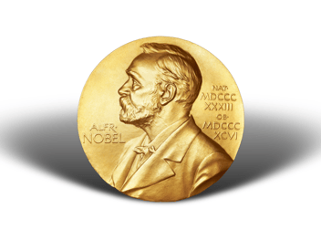 Nahaufnahme einer goldenen Nobelpreismedaille mit dem Porträt Alfred Nobels; Symbolbild für die diesjährige Auszeichnung im Bereich Medizin für die Entdeckung der TRP-Kanäle.