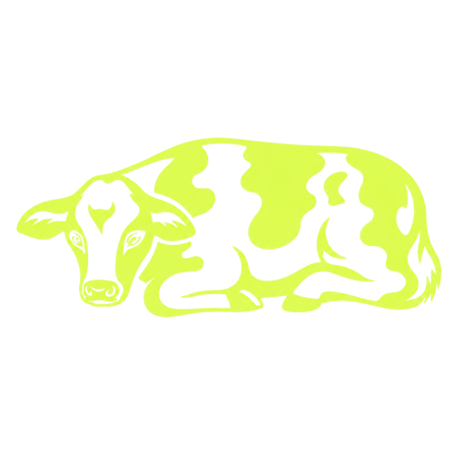 A stylized light green illustration of a calf lying on the ground, symbolizing weakness, lethargy, and fluid loss in cases of calf diarrhea. A stylized light green illustration of a calf lying on the ground, symbolizing weakness, lethargy, and fluid loss in cases of calf diarrhea.